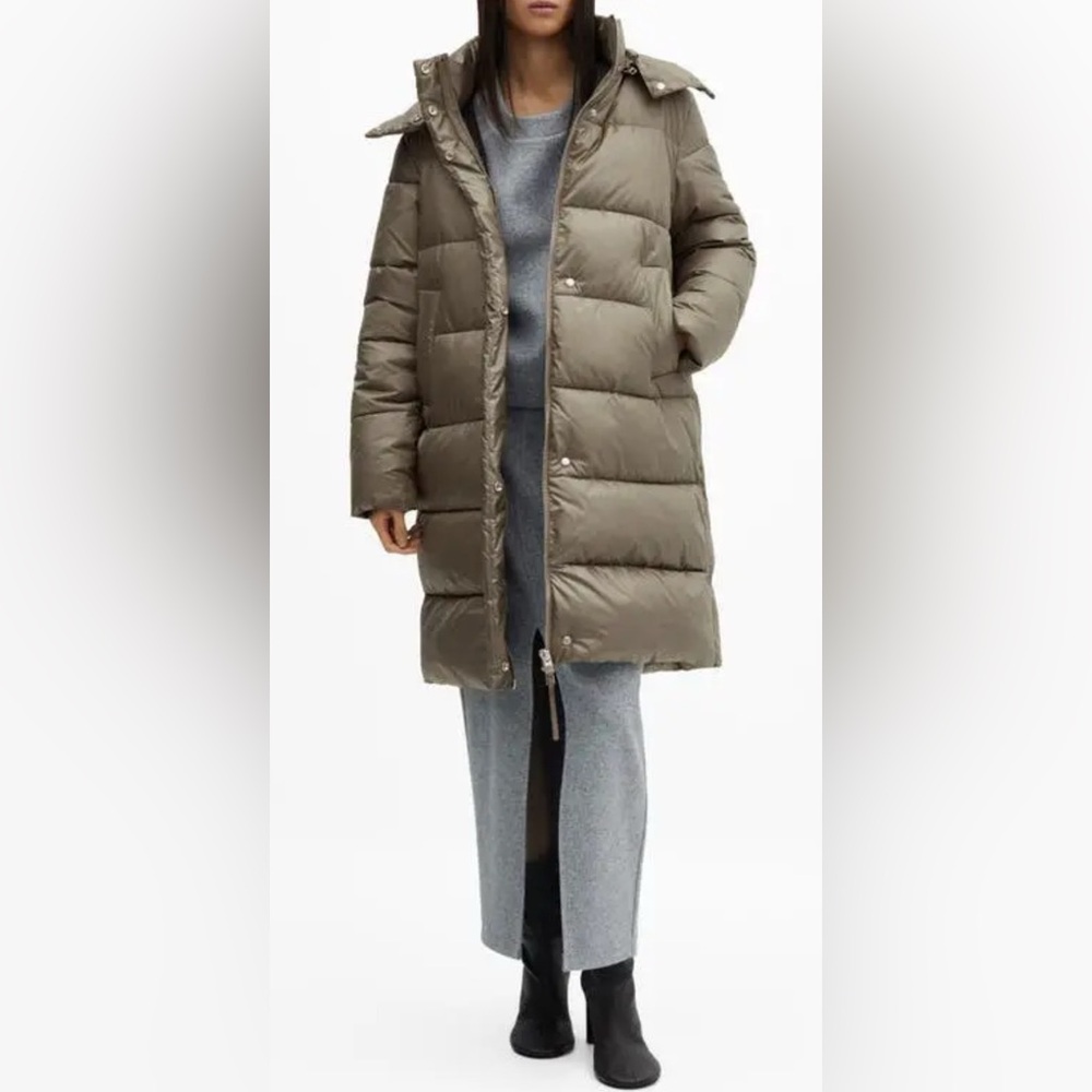 Women’s mango Green Puffer Coat Size XS Gorpcore Outdoor Minimalist Hooded